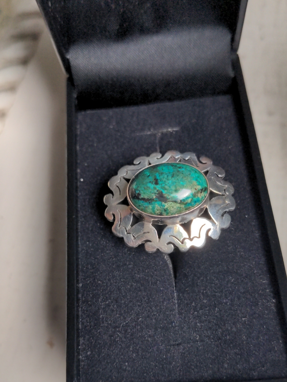 Sterling Silver Turquoise Statement Ring, Green Turquoise, Vintage, Sz 7